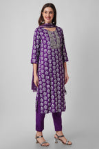 Rytras Women'S Embroidered Straight Kurta With Pant And Dupatta Set