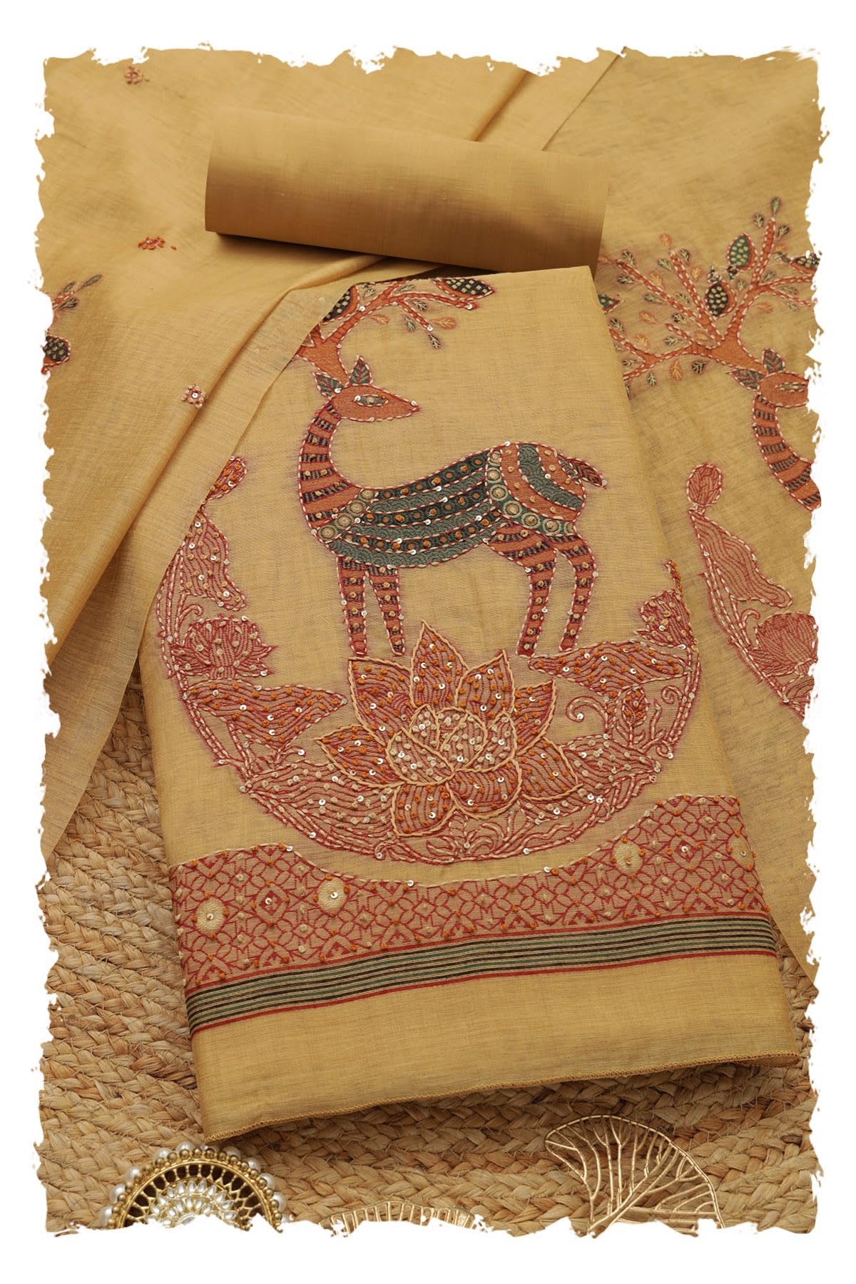 Soch Women Chanderi Woven Design Unstitch Dress Material with Thread Work