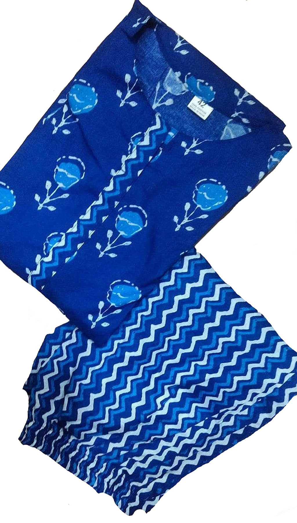 ANNI DESIGNER Womens Pure Cotton Flower Print Kurta Plazzo Set (Blue,S)