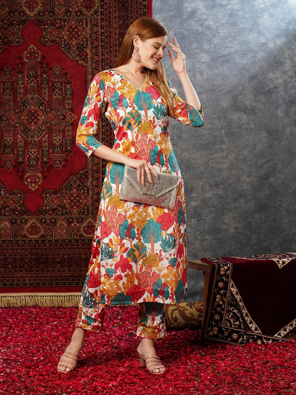 ANNI DESIGNER Women s Rayon Blend Kurta with Pants, white, XL