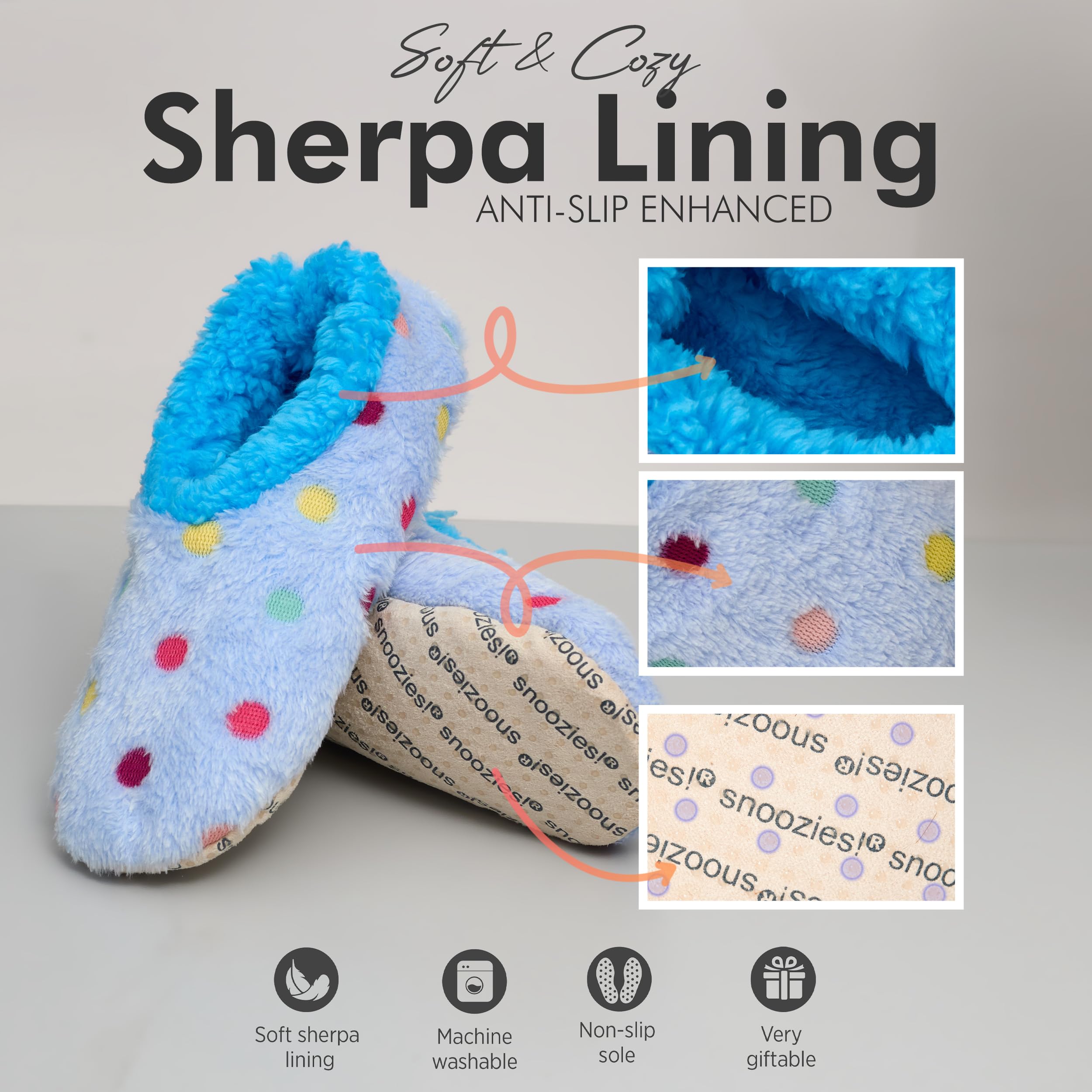 Snoozies Slippers for Women Lotsa Dots colorful cozy Sherpa Slipper Socks Womens House Slippers cozy Slippers for Women Fuzzy Sl