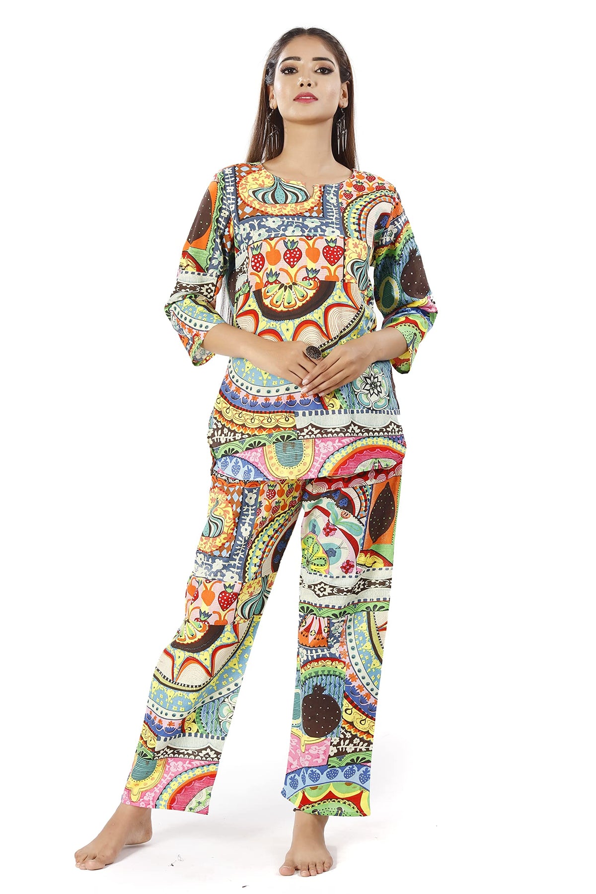 Jaipur Export Quality,100% Pure Cotton, Block Print, Comfortable and Causal Nightwear TOP and Bottom Set for Girls and Women at  2