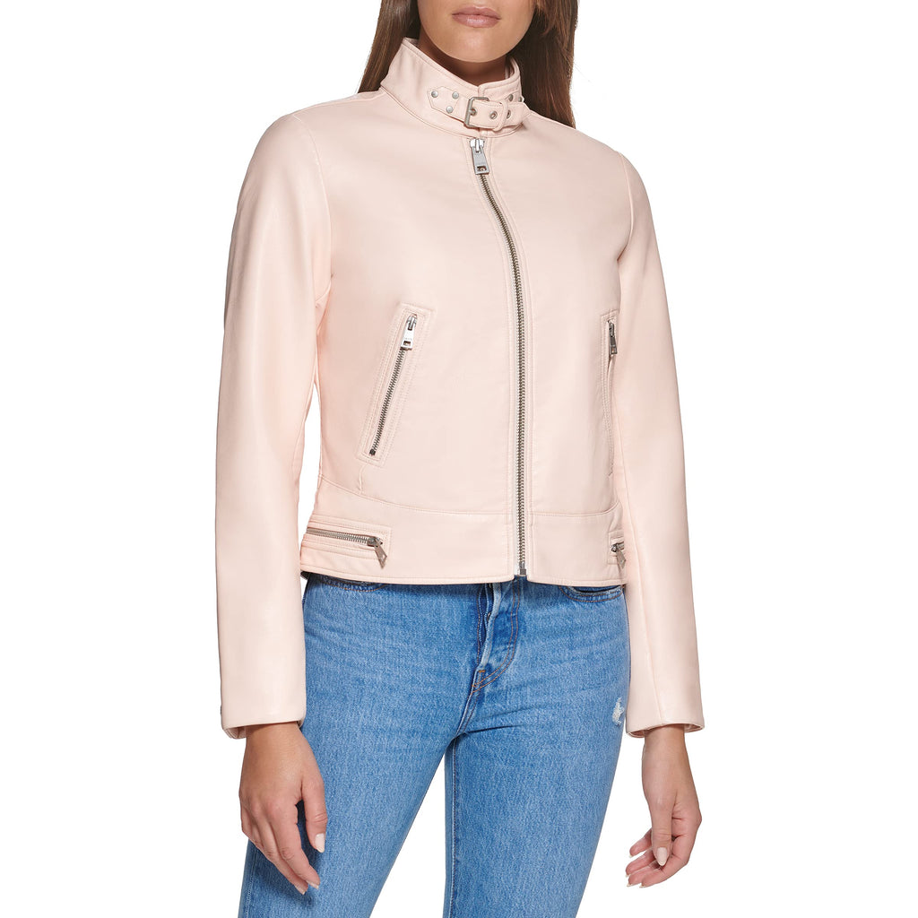 Levi's Women's Faux Leather Motocross Racer Jacket (Standard and Plus), Scallop Shell Latch Collar, Small