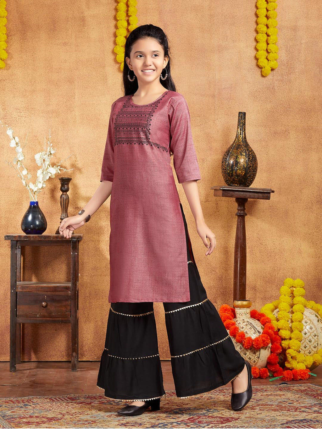 Aarika Girls Casual Wear Maroon Colour Tribal Print Cotton Kurti (9-16 Years)