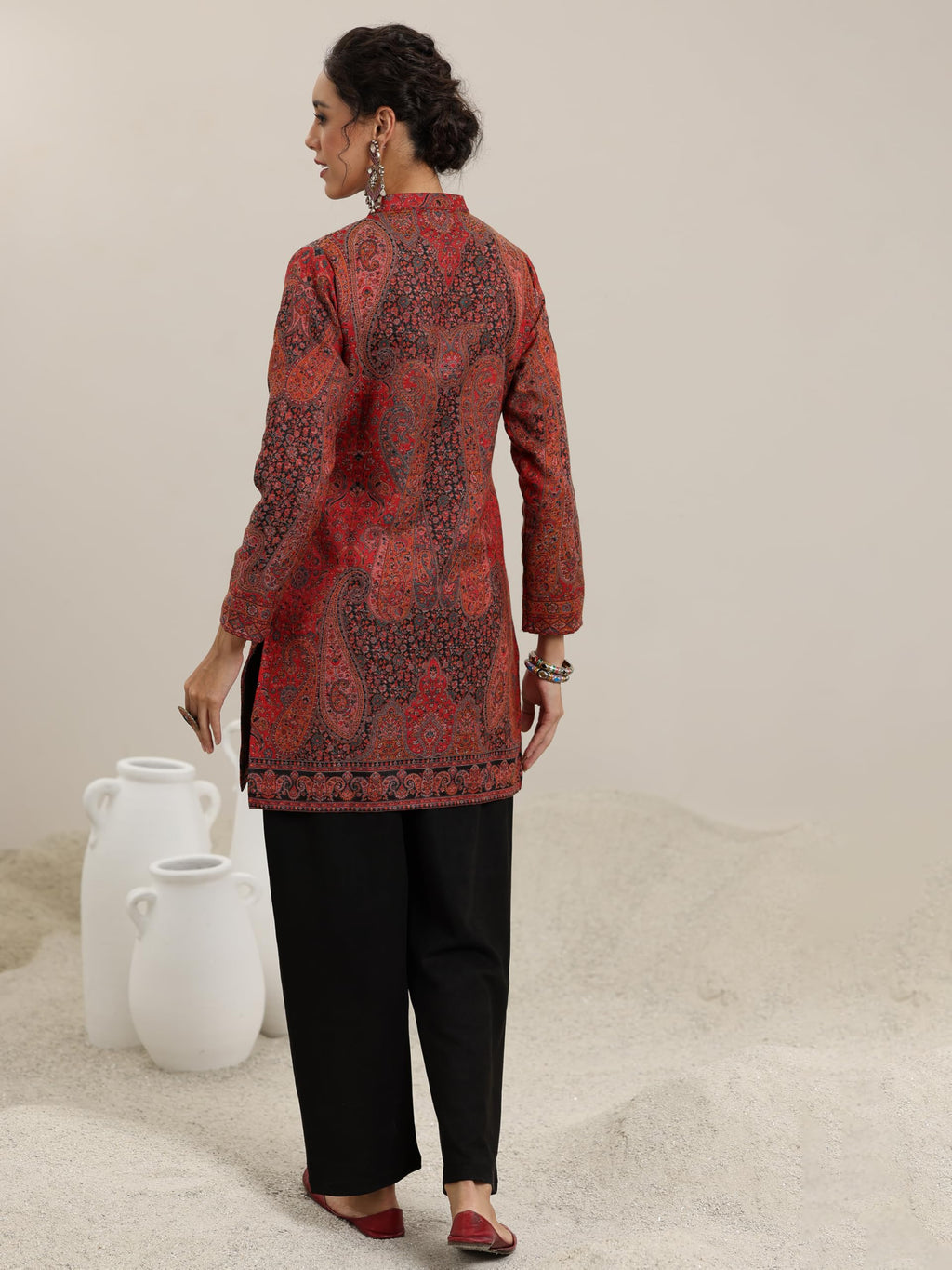 Libas Womens Woven Design Wool Straight Kurta With Palazzos