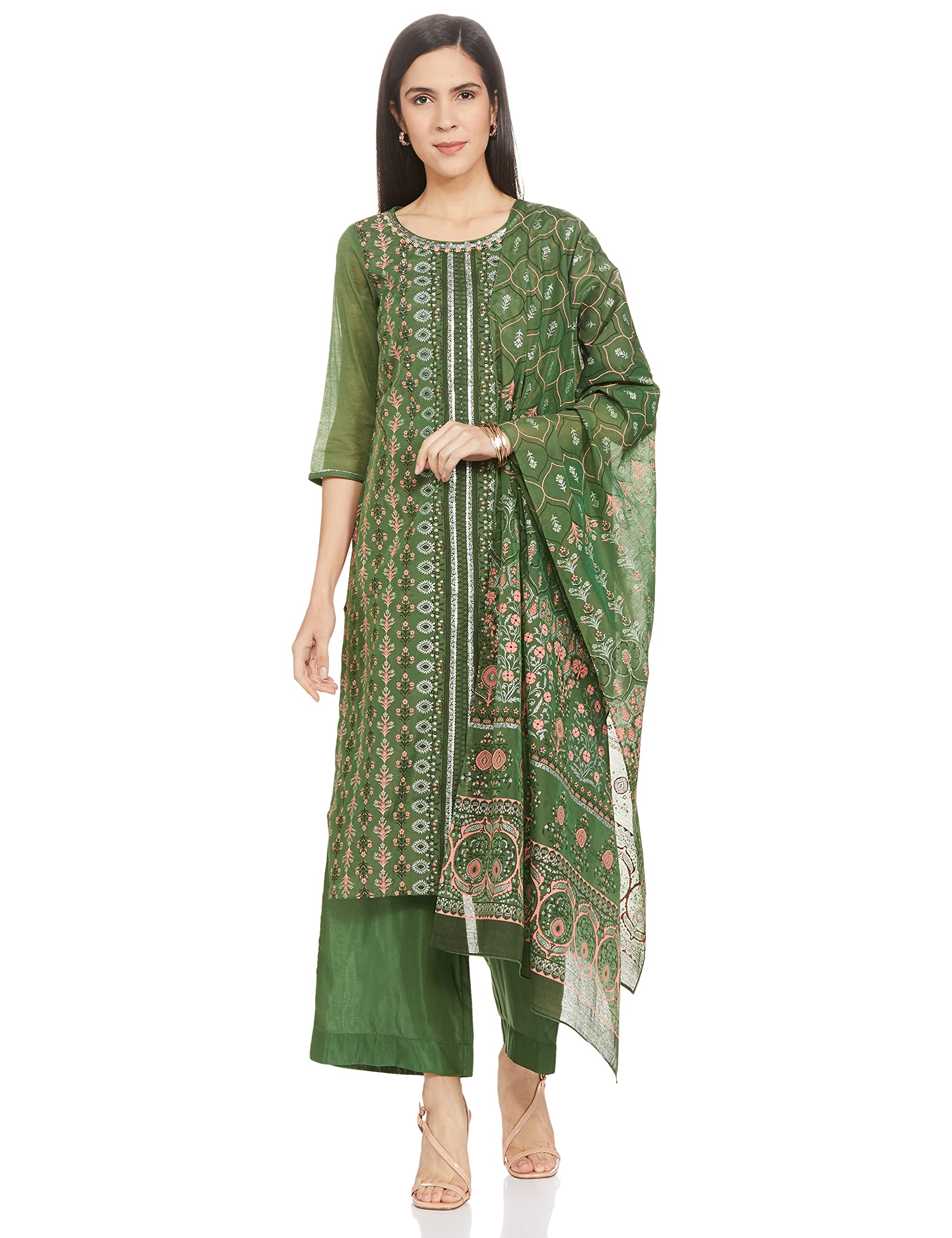 Aurelia Women'S Rayon Kurta, Palazzo & Dupatta (21Fed10288-501746_Green_M)