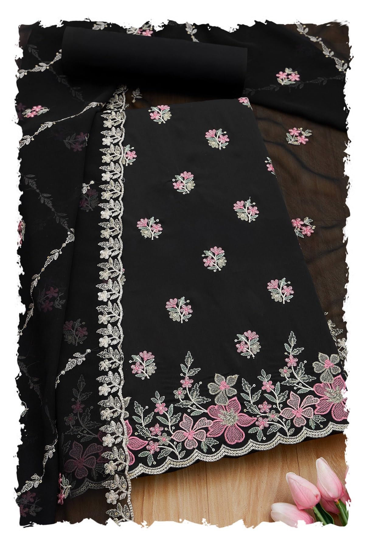 Soch Women Floral Print Unstitch Dress Material with Thread Work