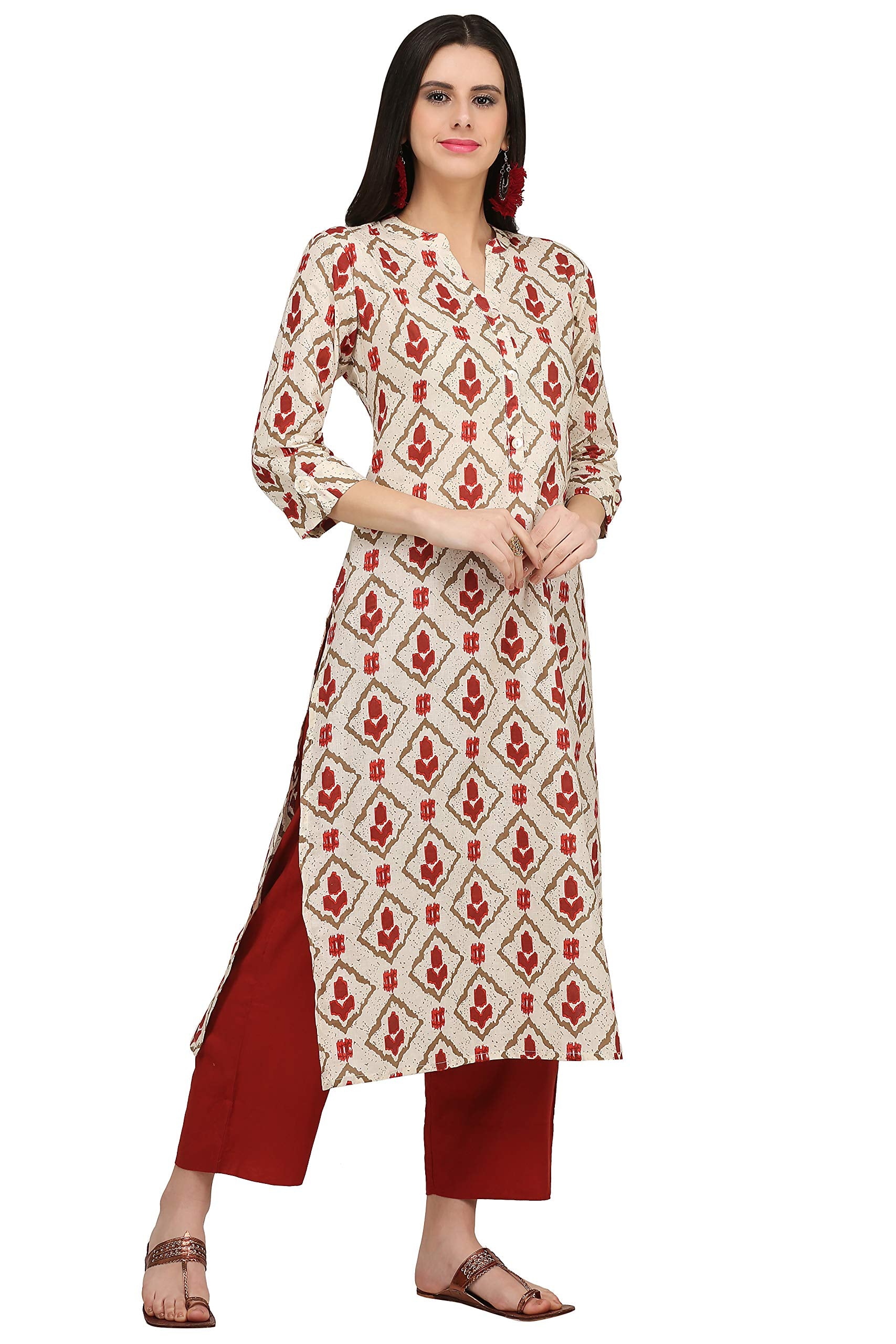 Gosriki Women'S Cotton Kurta (Kur190013-L_Large_White)