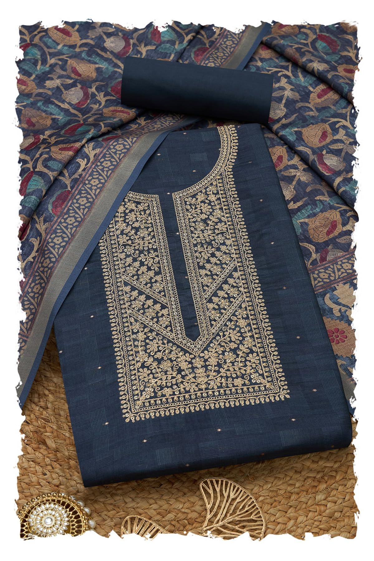 Soch Women Art Tussar Embroidered Unstitched Dress Material with Sequins