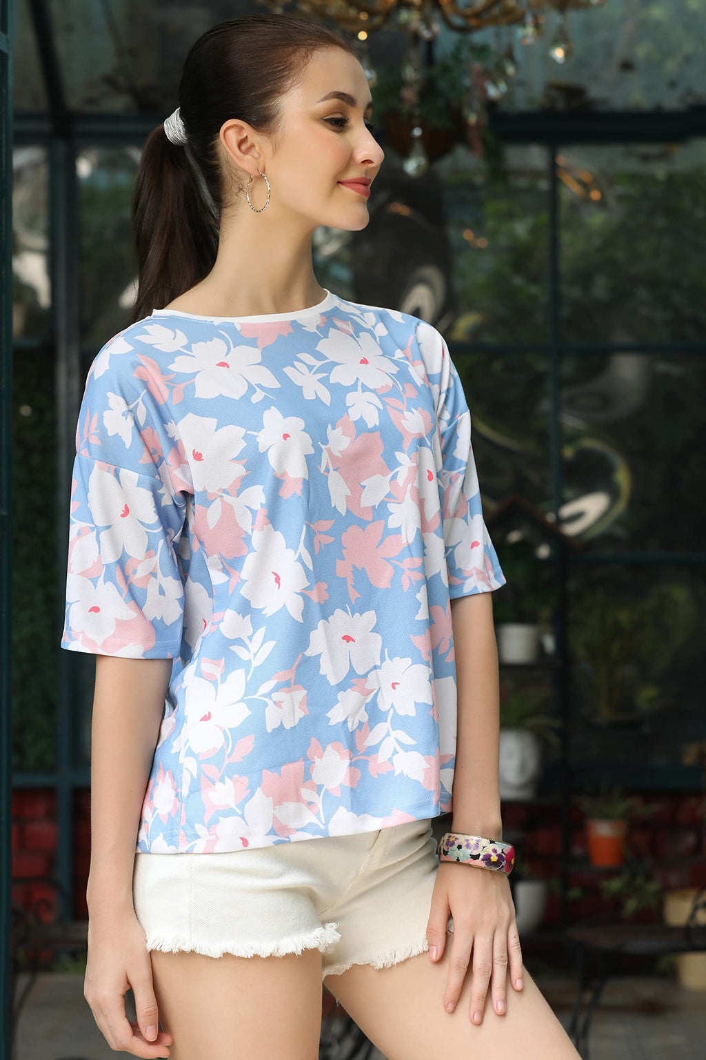Leriya Fashion Women Floral Print Top With Half Sleeves For Office Wear, Casual Wear Western Top Short Sleeve Pajama Sleep Night