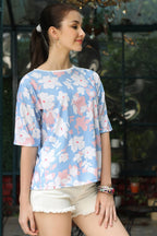 OM SAI LATEST CREATION Womens Lycra Casual Flower Printed Half Sleeve Western Top for Women/Girls Night wear Top (X-Small, Pink