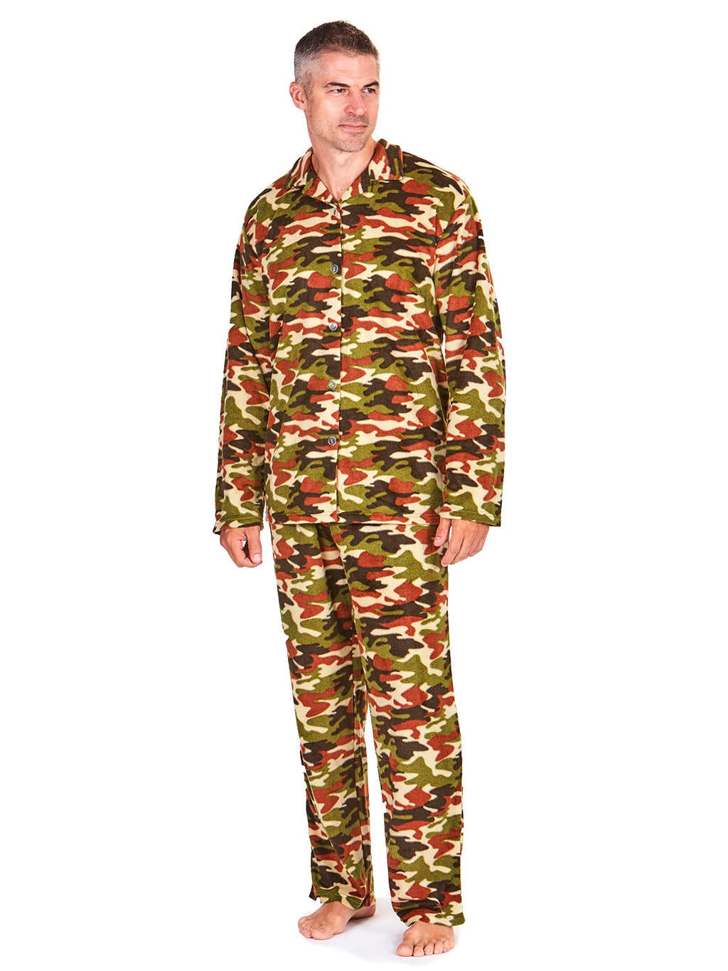 Men's Notch Collar Fleece Pajama Sets - Camouflage Medium