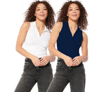 Shasmi Womens & Girls Solid Ribbed Polo Club Collar Sleeveless Slim Fit Simplicity Tank Tops (Pack of 2) (TOP 49 White N Blue 