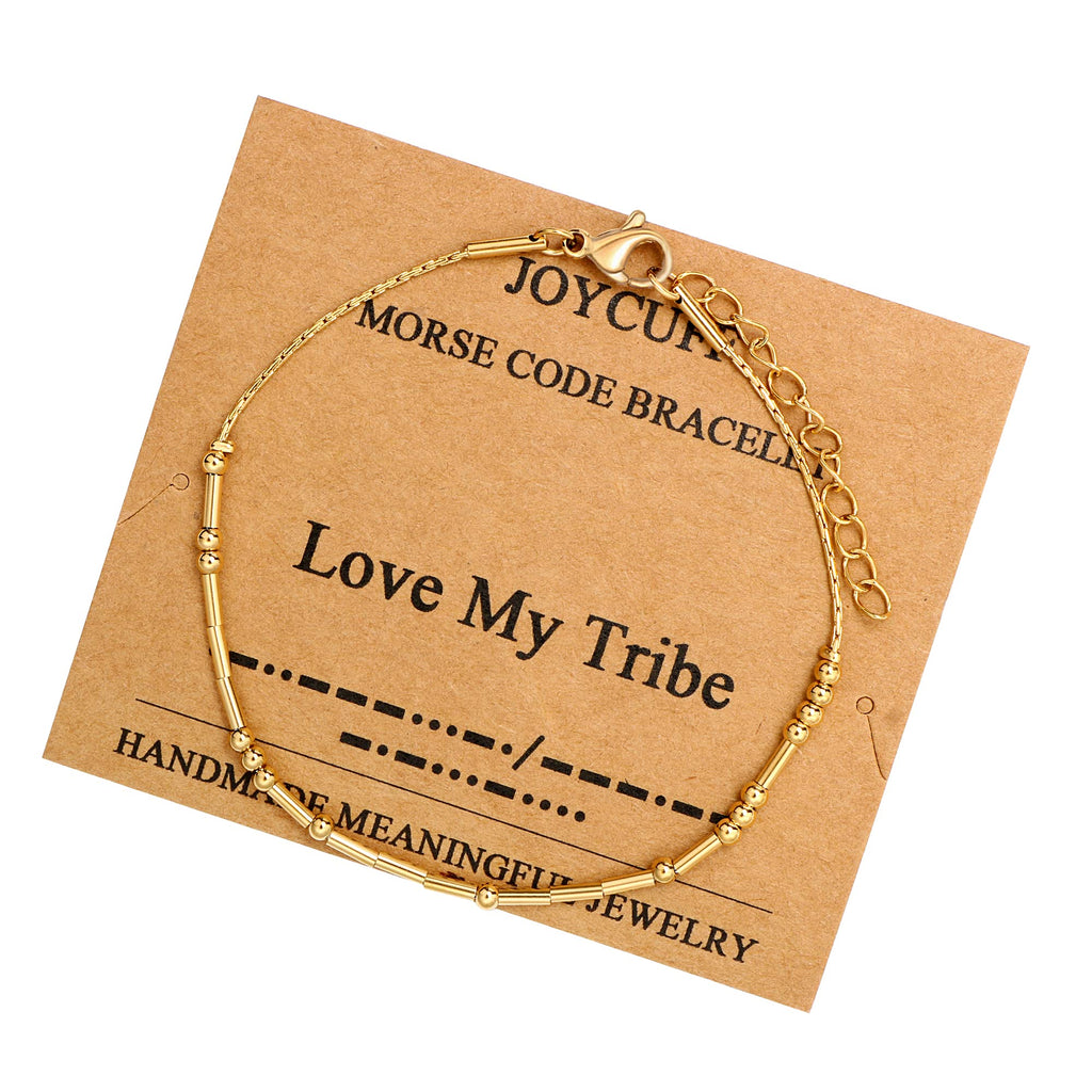 JoycuFF Morse Code Bracelets for Women Love My Tribe Inspirational Gifts for Best Friend Mom Sister Daughter Birthday Mother's D
