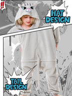 CANASOUR Cat Onesie Kids Halloween Cosplay Costume Girls One Piece Pjs Anime Unisex Hoodie Pajamas Grey For 8-10 Years Boys Part