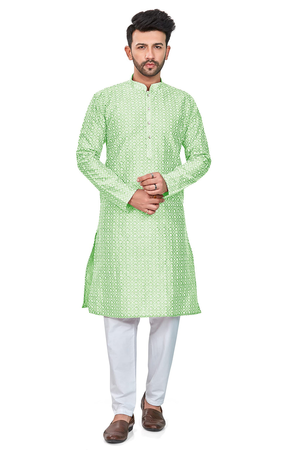 Be Active MenS Cotton Embroidered Lucknowi Green Kurta Set || MenS Kurta Pajama || MenS Kurta Pajama Set || Kurta Pajama For 