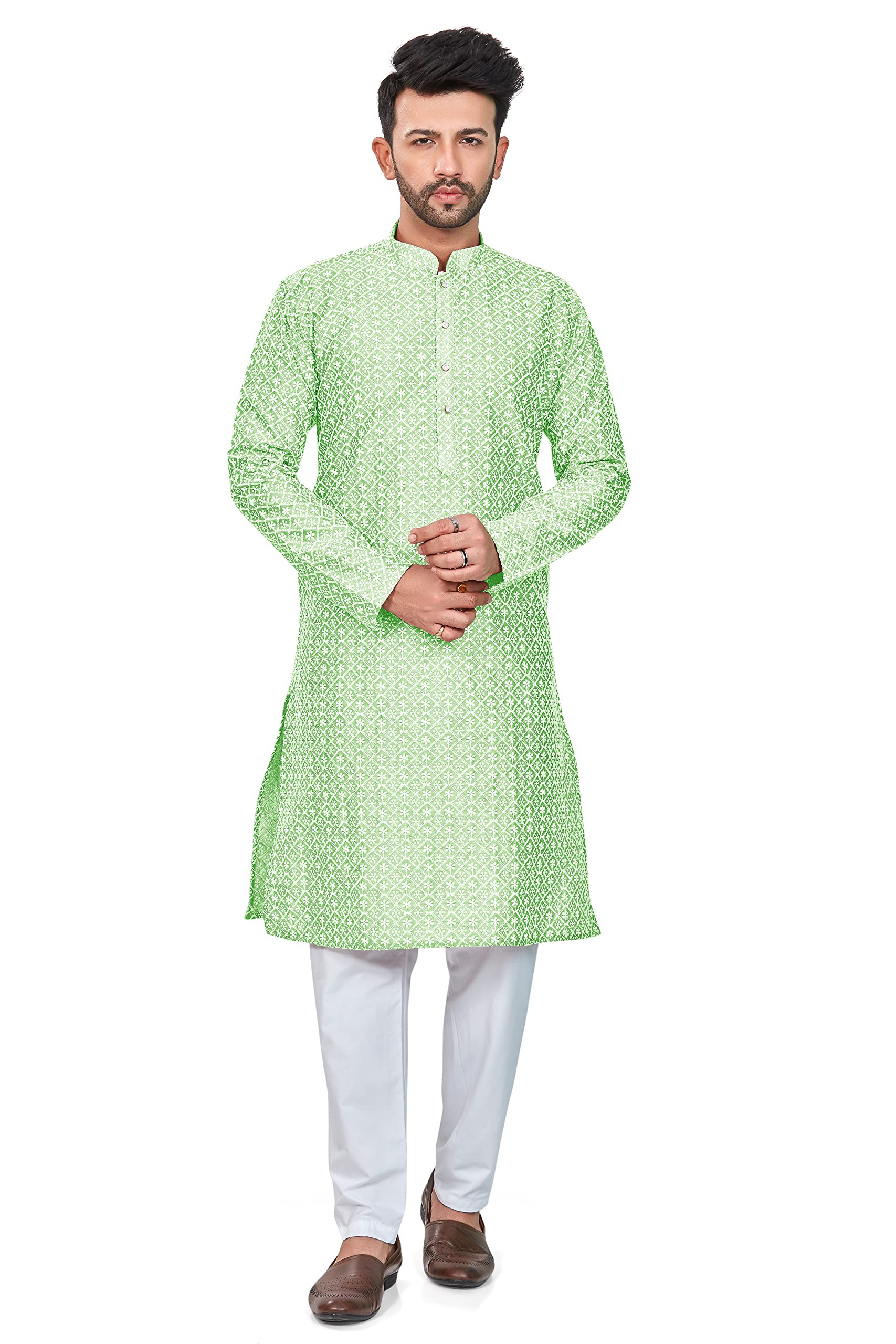 Be Active MenS Cotton Embroidered Lucknowi Green Kurta Set || MenS Kurta Pajama || MenS Kurta Pajama Set || Kurta Pajama For 