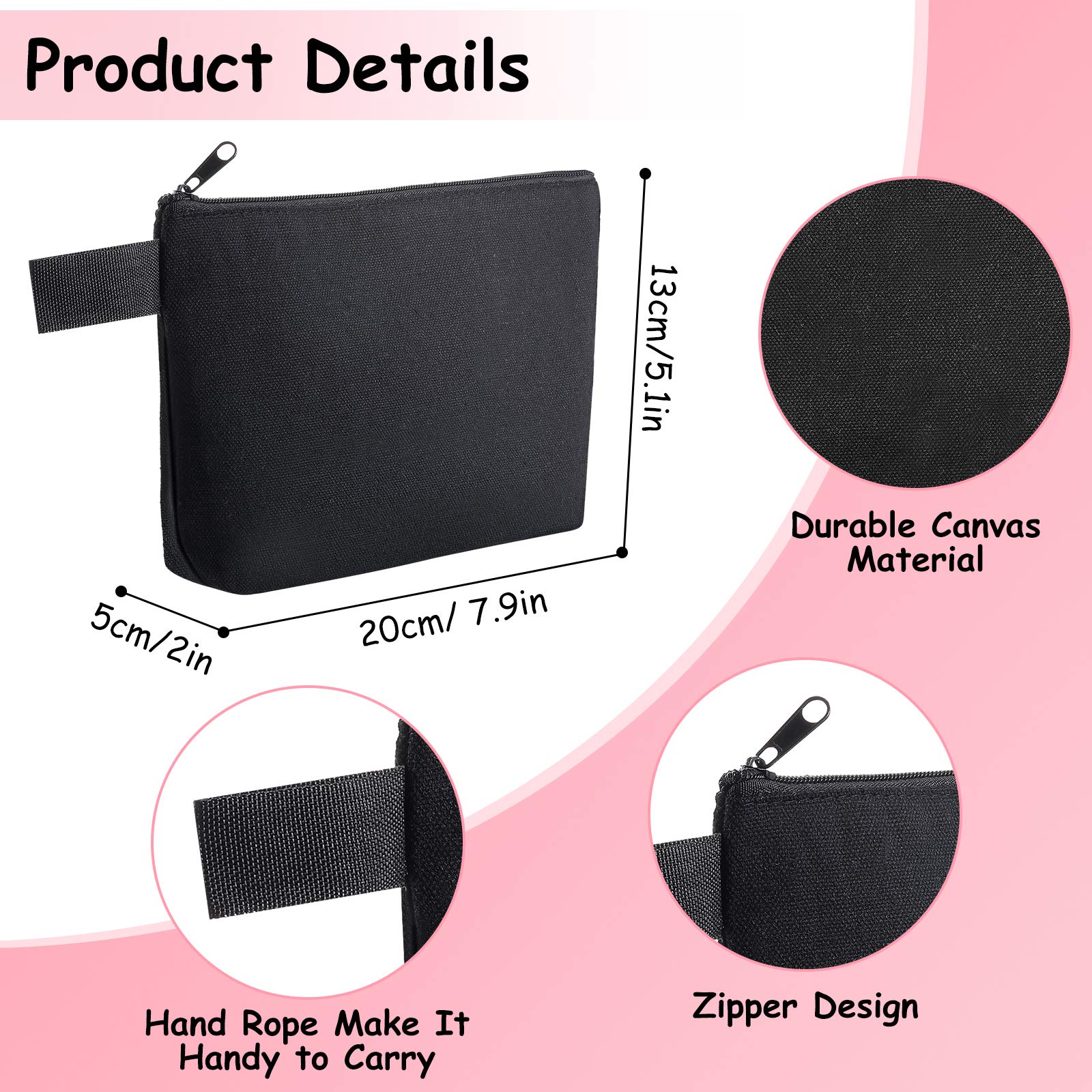 Weewooday 12 Pieces Canvas Makeup Bags for Women Plain Cosmetic Pouch with Zipper Blank DIY Bags for Travel Wedding Teacher Wome