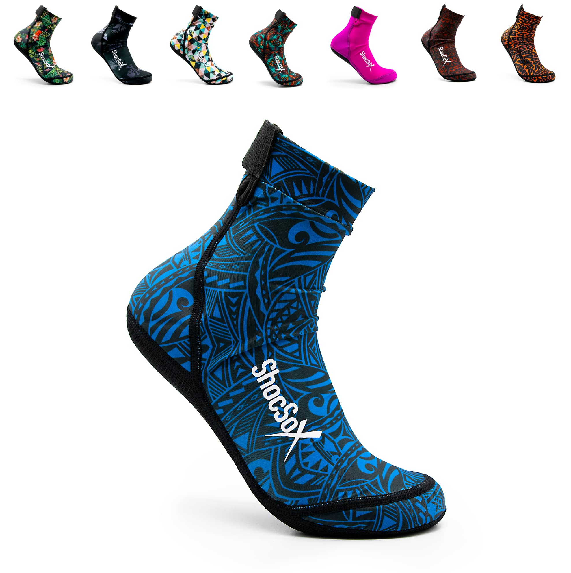 Beach Volleyball Socks - Sand Soccer Socks - Socks for all Sand Activities (Blue Polynesian, Large)