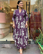ANNI DESIGNER Womens Rayon Viscose Anarkali Printed Kurta with Pant & Dupatta (Jasiwal Purple_S_Purple_Small)