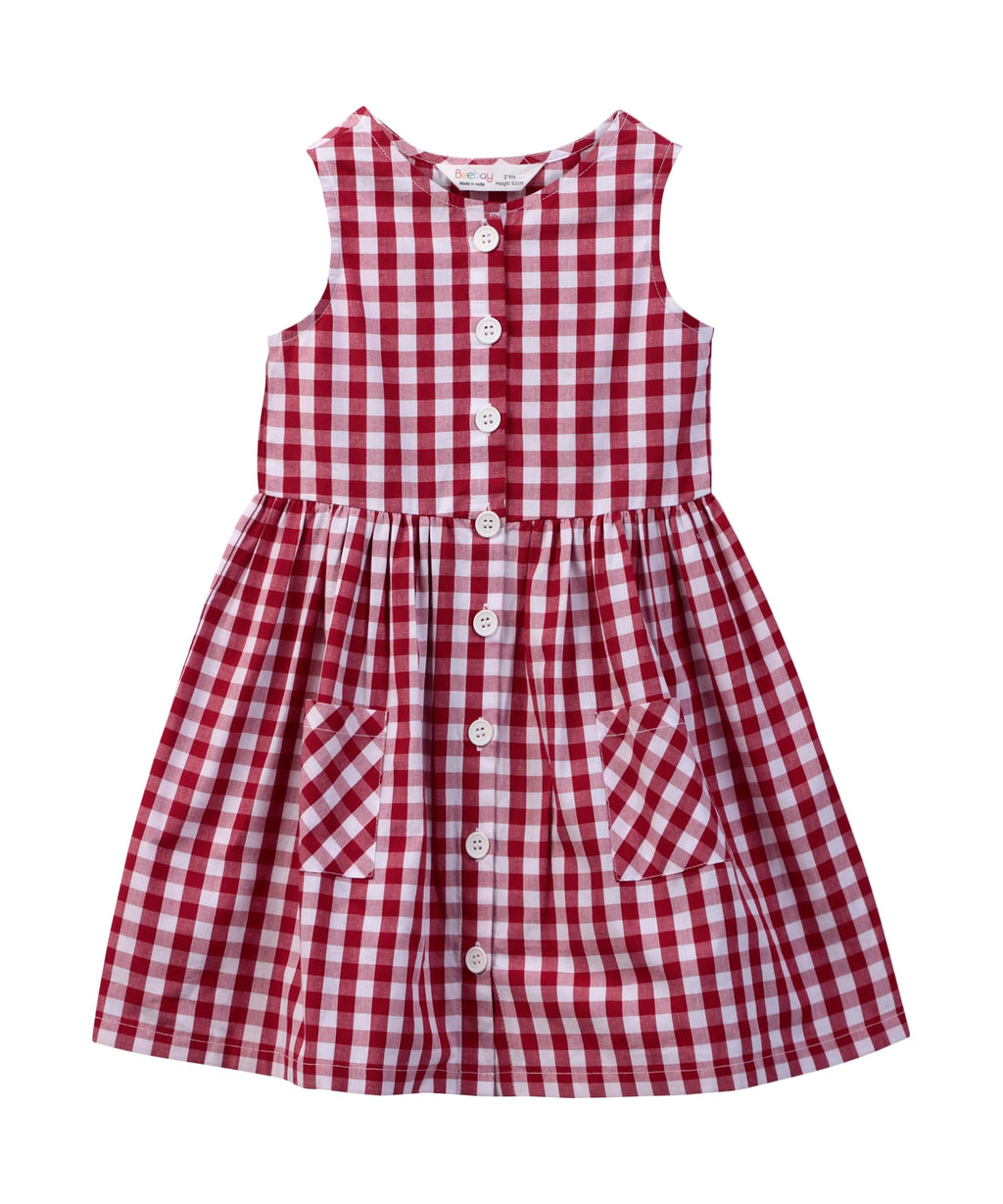 Y/d check  button through dress Red