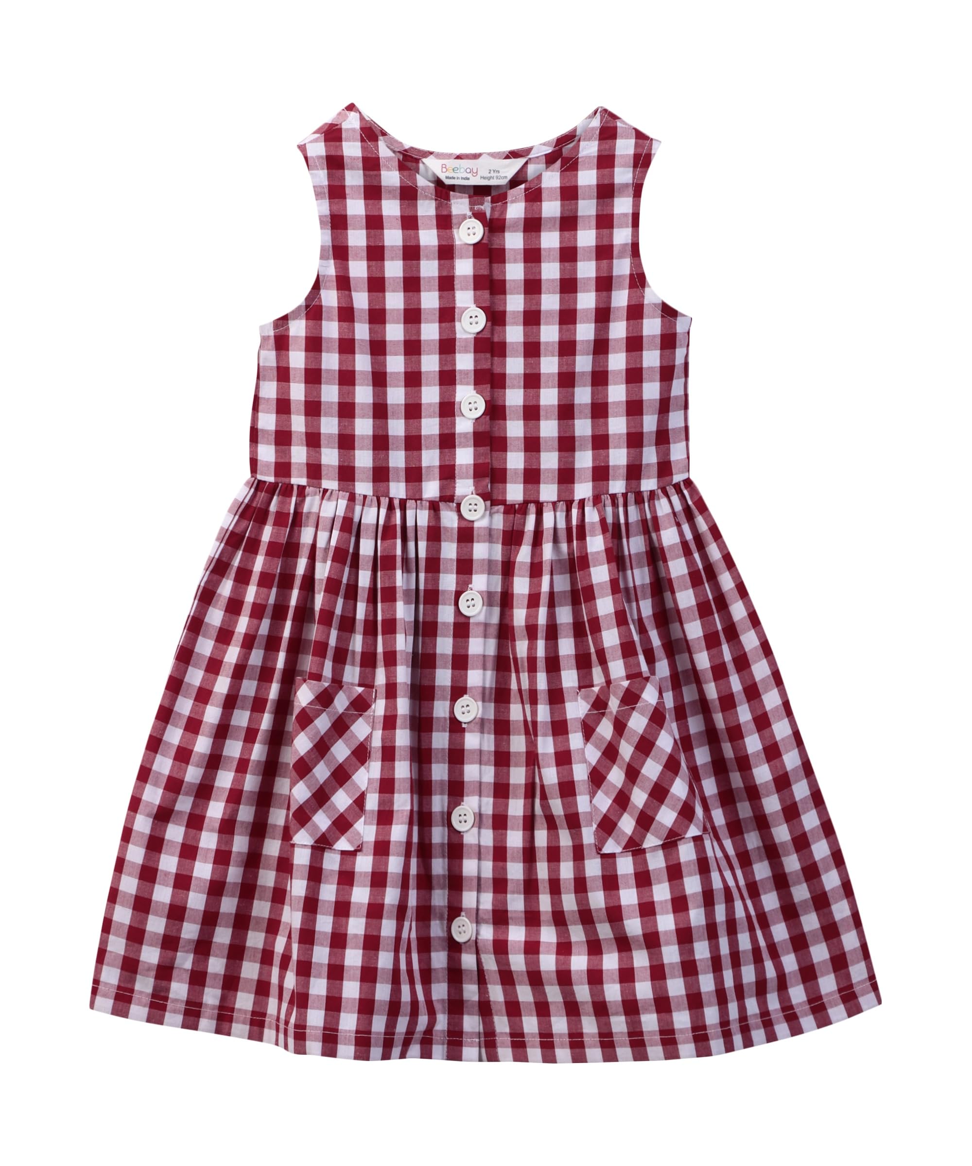 Y/d check  button through dress Red