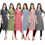 Pinkmint Womens Crepe Digital Print Straight Kurta [Pack of 6] (CKE-335-338-328-331-342-336-L)