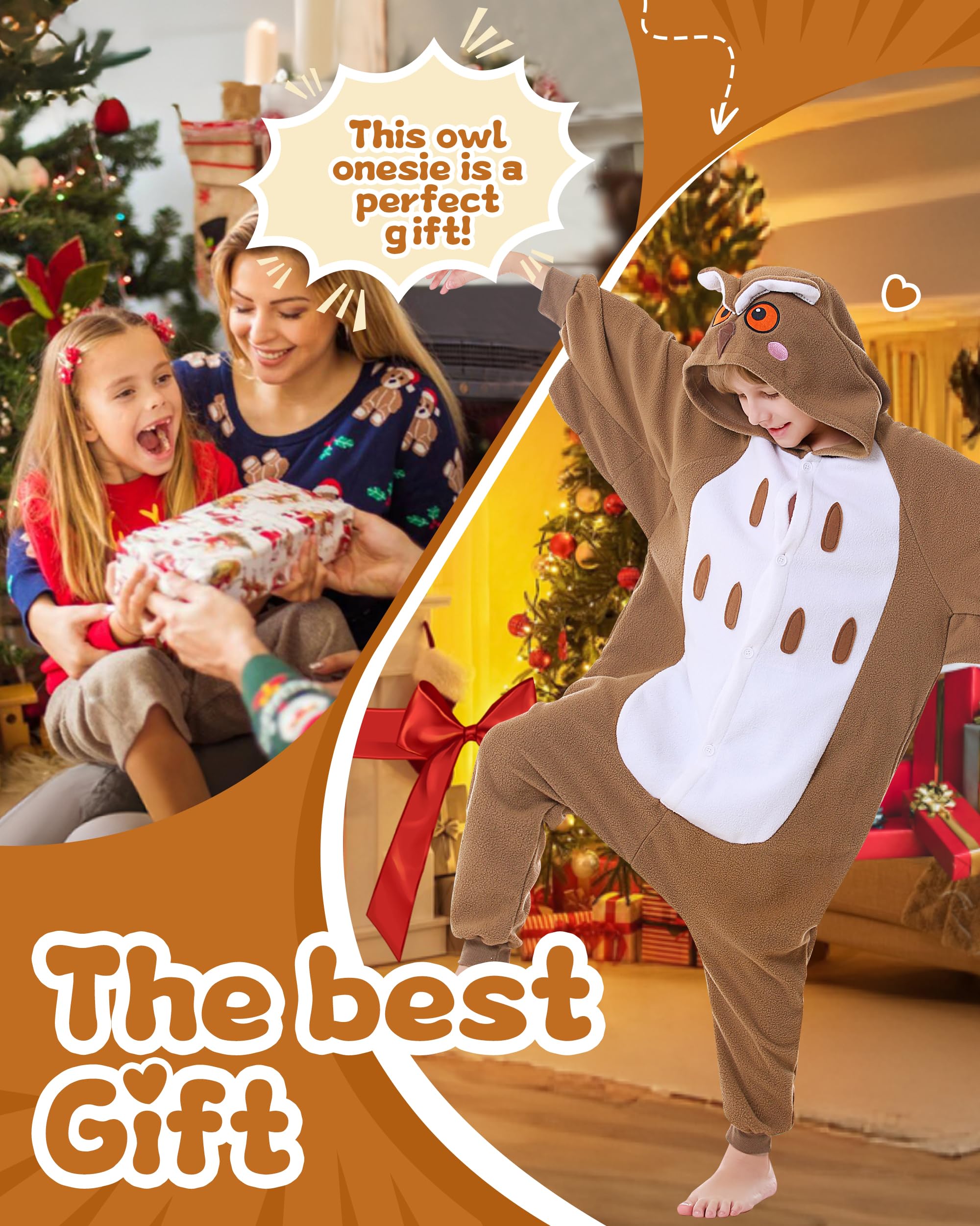 Owl Onesie Kids Animal Halloween Cosplay Costume for 10-12 Years Girls Unisex Outfuit One Piece Hooded Christmas Soft Pajamas Br