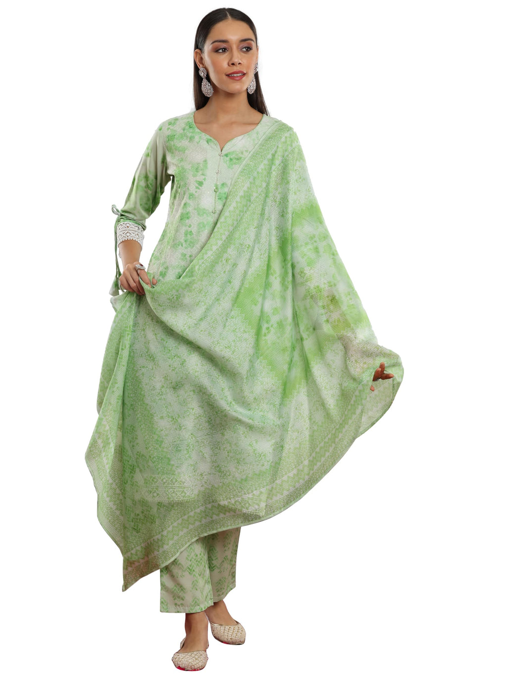 Libas Womens Embroidered Cotton Blend Straight Kurta With Palazzos And Dupatta