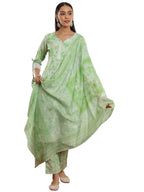 Libas Womens Embroidered Cotton Blend Straight Kurta With Palazzos And Dupatta