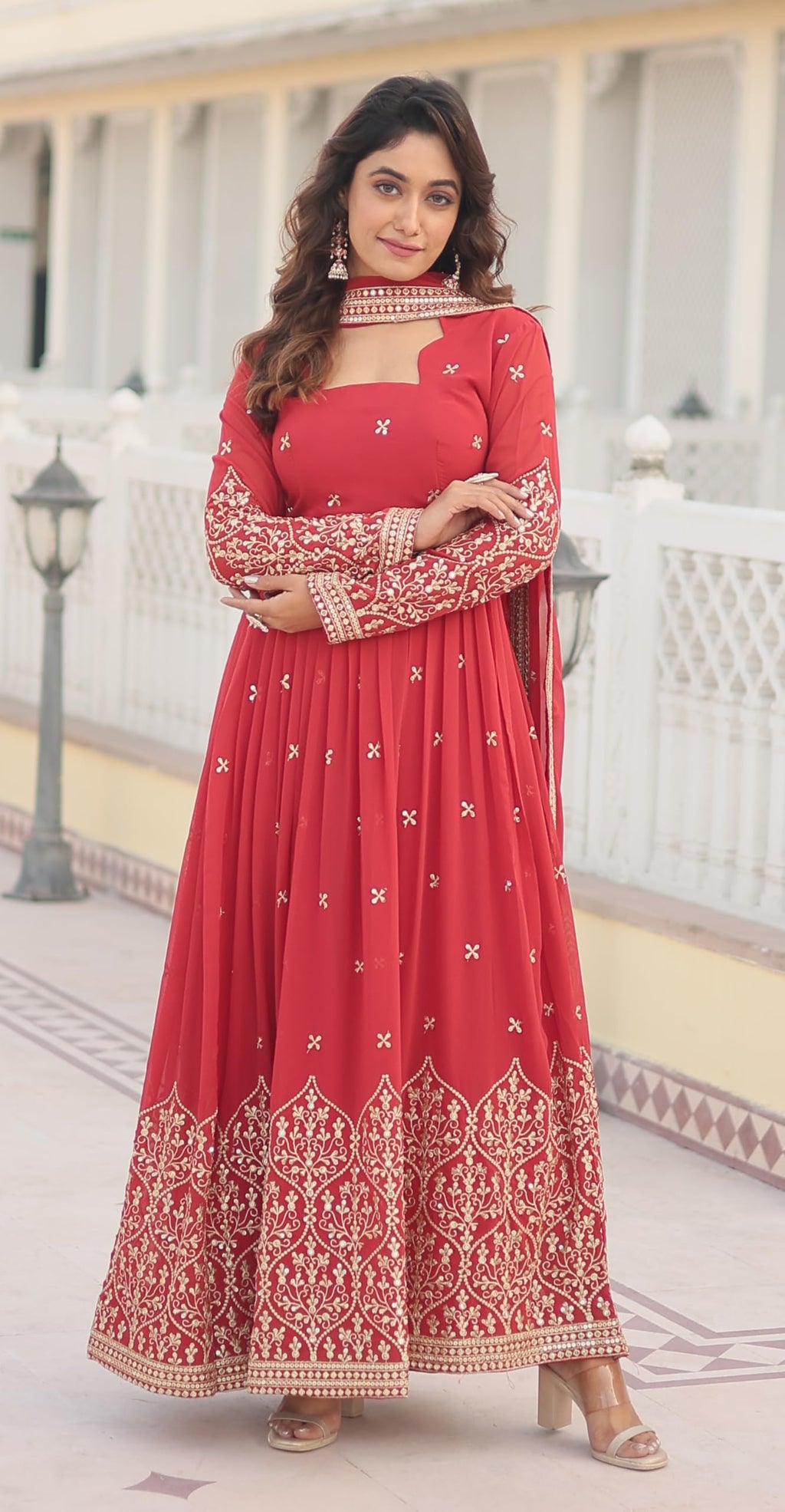 Fashion Basket Goergette Kurta With Duptta Orange