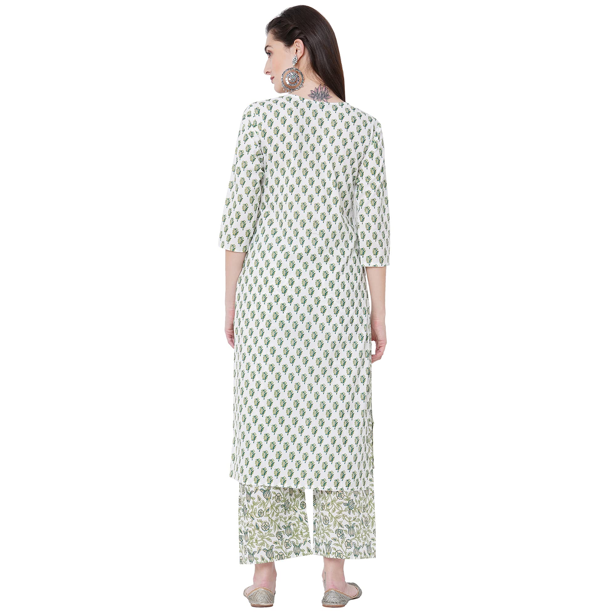Gosriki Women'S Cotton Straight Kurta With Palazzo (Epsha White)