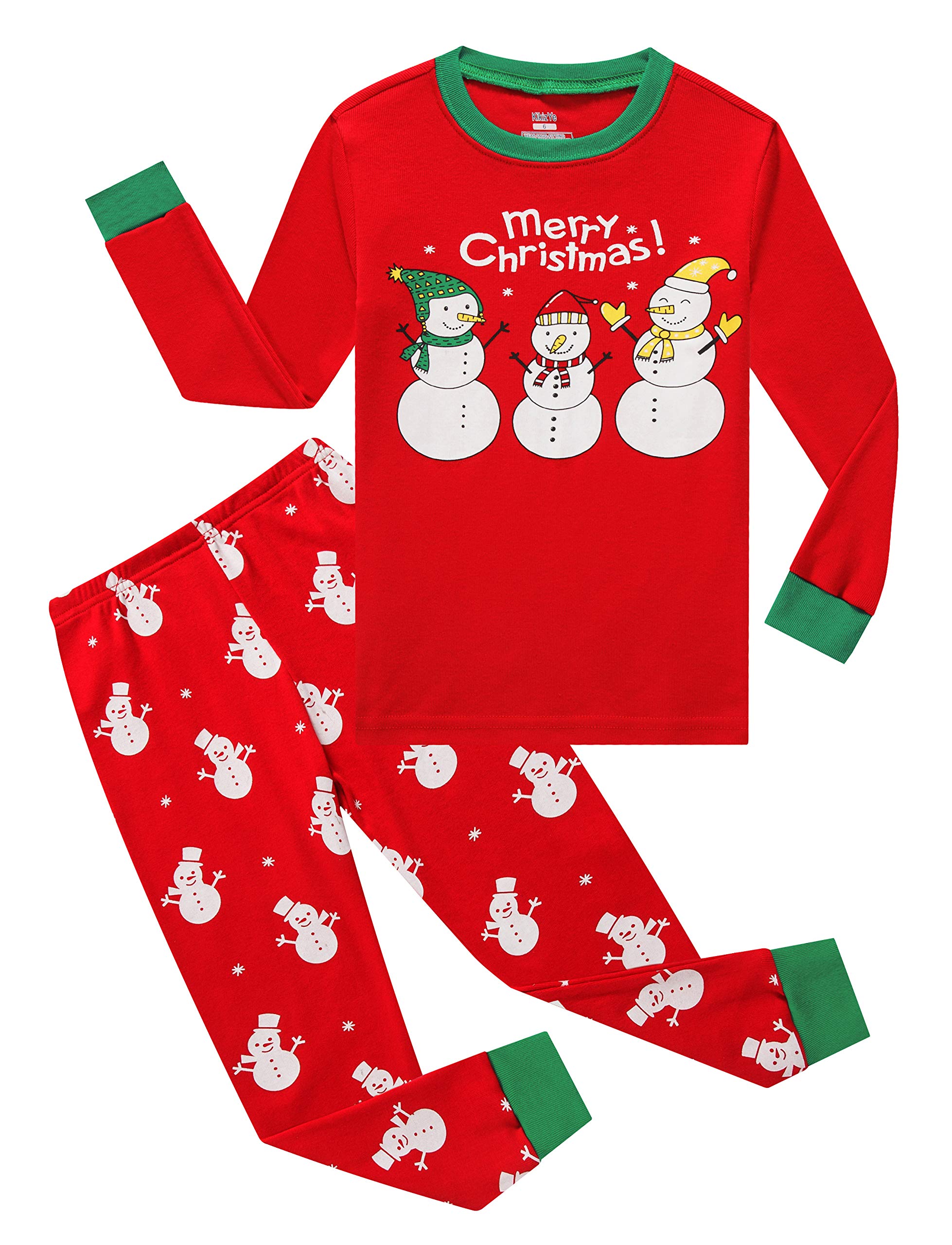 KikizYe Little Girls Boys Long Sleeve Christmas Pajamas Sets 100% Cotton Pyjamas Toddler Kids Pjs Size 5 Snowman