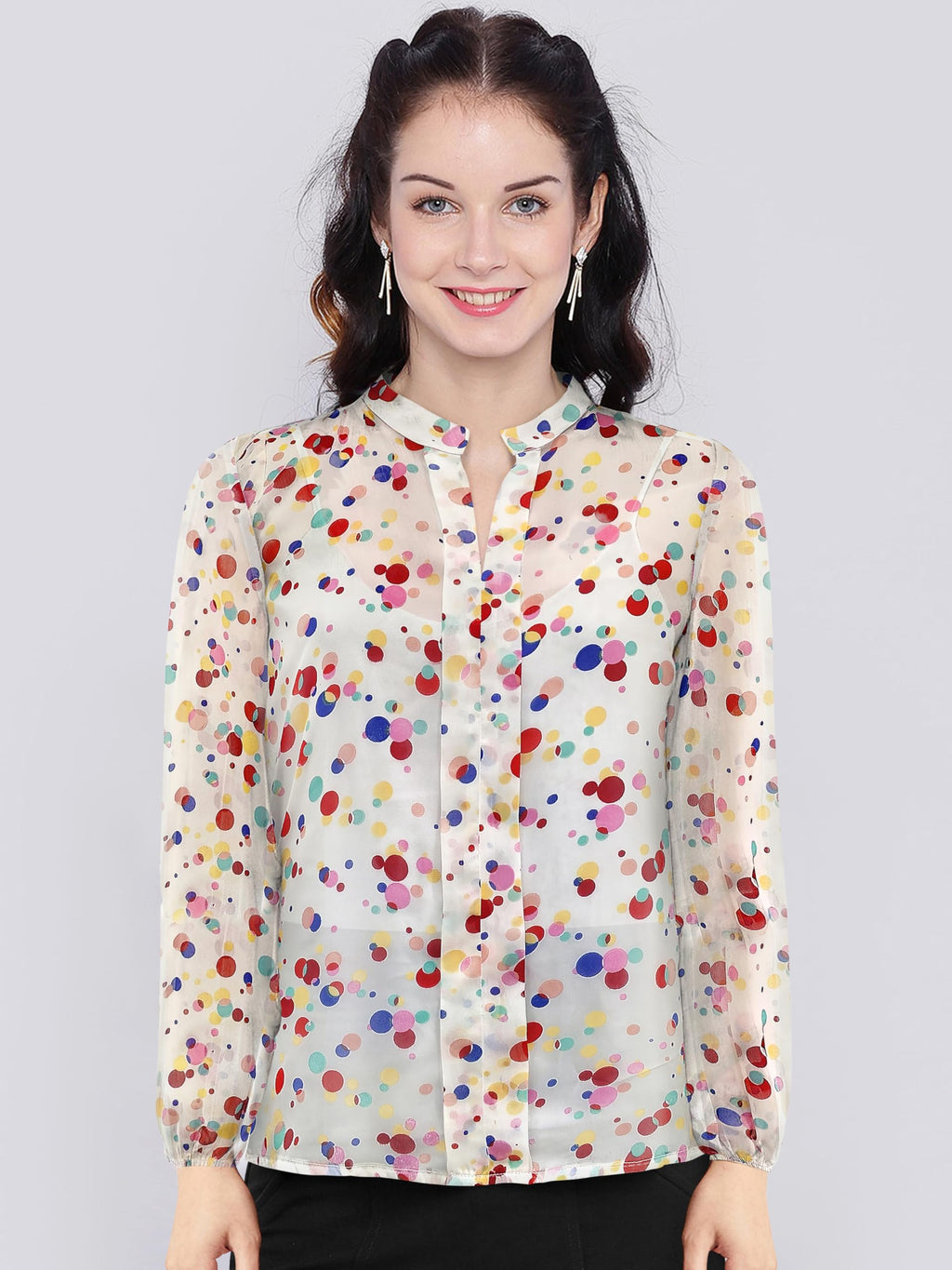 Toochki WomenS Polka Dots Regular Fit Shirt (Toochki198-Tp-N_Off White