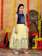 Aarika Girls Ethnic Wear Navy Blue-Beige Colour Thread Embroidery Net Lehenga Choli Set (4-10 Years)