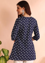 Aayla Floral Print Poly Rayon Short Kurti  A Touch Of Royalty In Everyday & Office Wear Blue