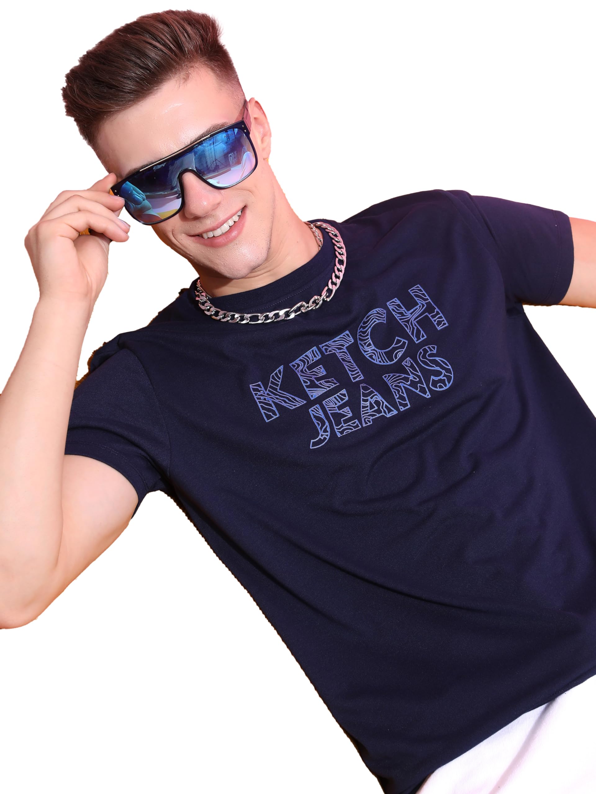 Ketch Relaxed Fit Casual Mens T-Shirt (KHTS000809_Navy Blue_M)