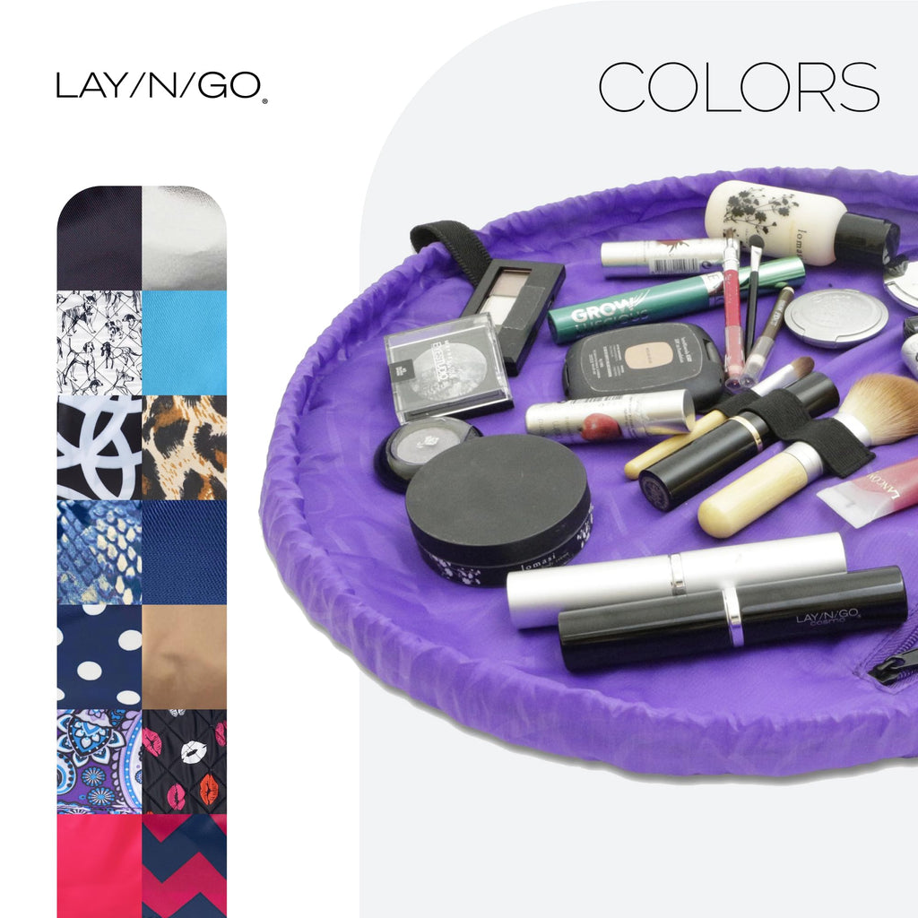 Lay-n-Go Cosmo Drawstring Makeup Bag Organizer, Water-Resistant Cosmetic Pouch for Travel, Stylish & Durable Toiletry Bag, Machi