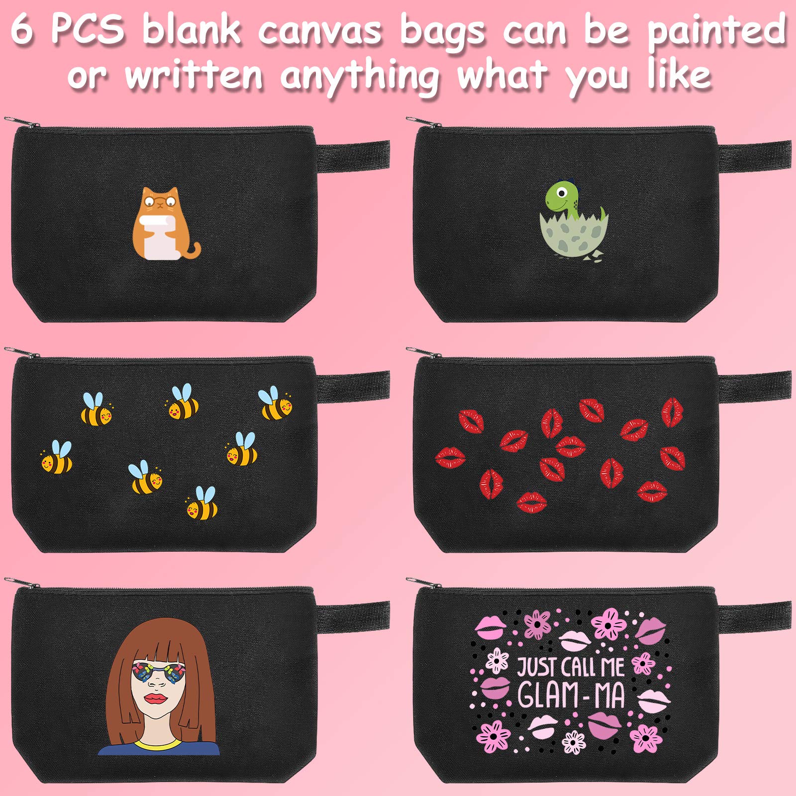Weewooday 8 Pieces Canvas Cosmetic Bags Plain Makeup Pouch with Zipper Blank DIY Bags for Travel Toiletry Makeup Cosmetic Statio