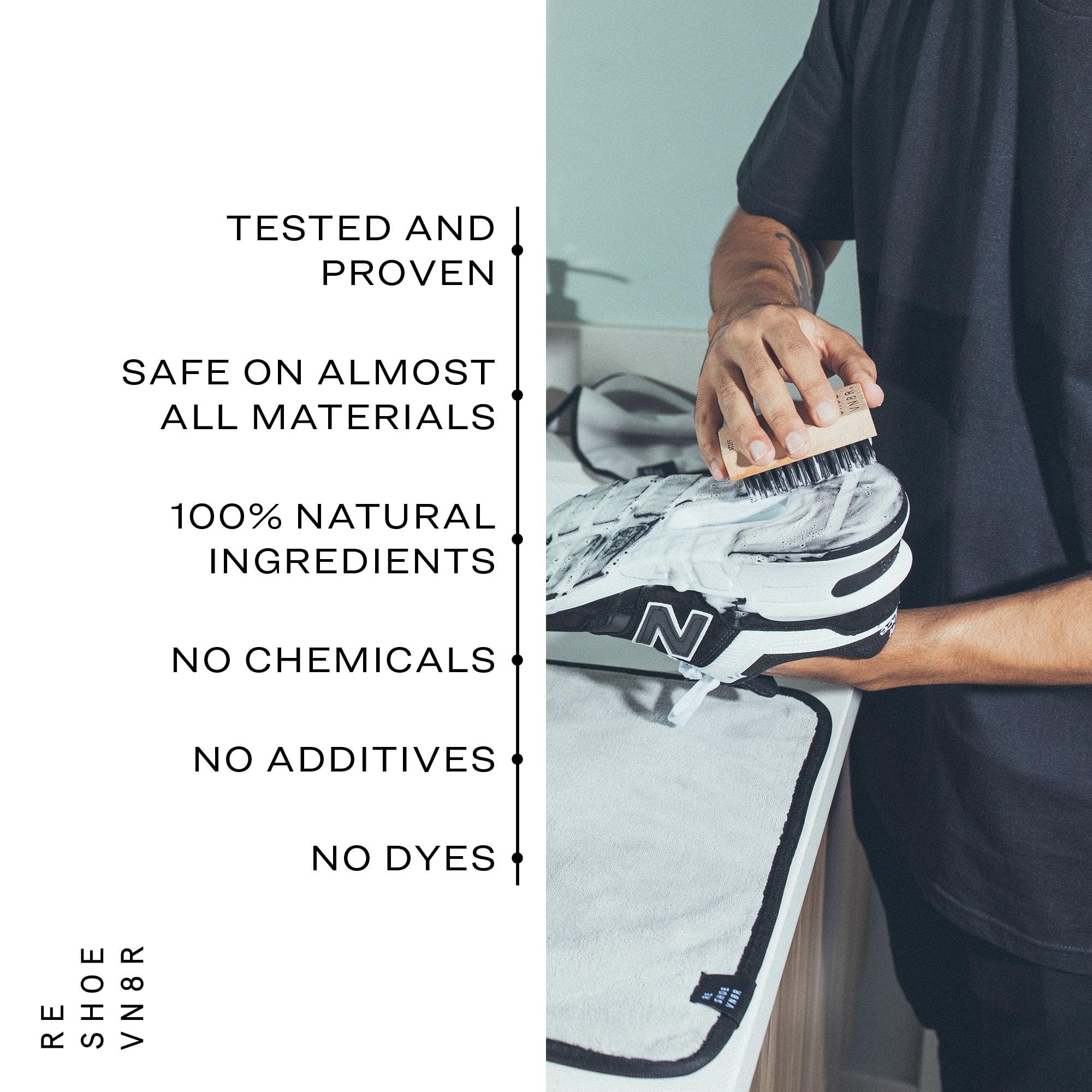 RESHOEVN8R Essential Shoe Cleaning Kit - 4oz Solution, 3 Brushes, Microfiber Towel - Safe for Suede, Leather, Canvas, Mesh - Up