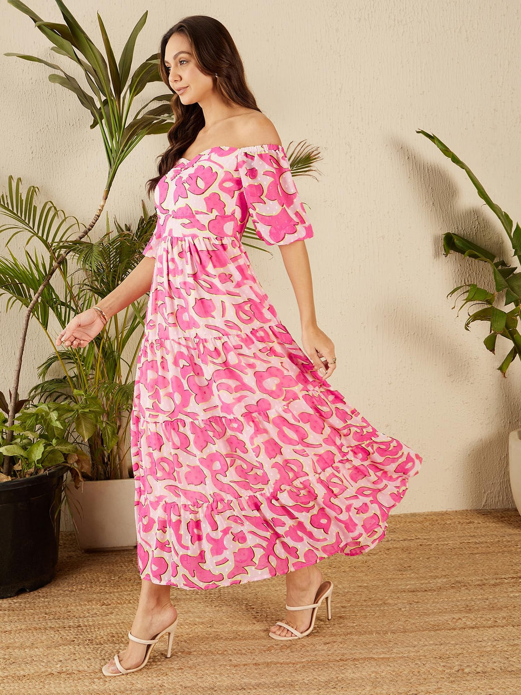 Rare WomenS Polyester Fit And Flare Maxi Dress (Ep8120A_Pink