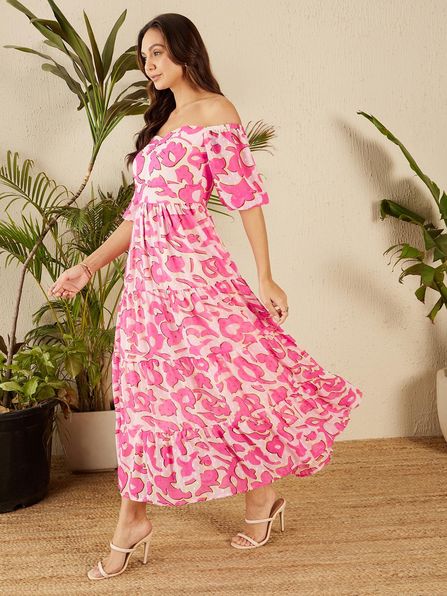 Rare WomenS Polyester Fit And Flare Maxi Dress (Ep8120A_Pink