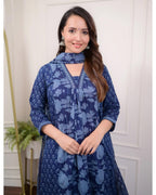 Nermosa Women Printed A-Line Kurta And Pant Set With Duppatta (X-Large)