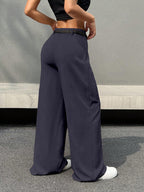 Shasmi Womens Navy Blue Pleated High Waist Wide Leg Pants  Elegant Loose Fit Black Trousers with Pockets, Casual & Office Wear S
