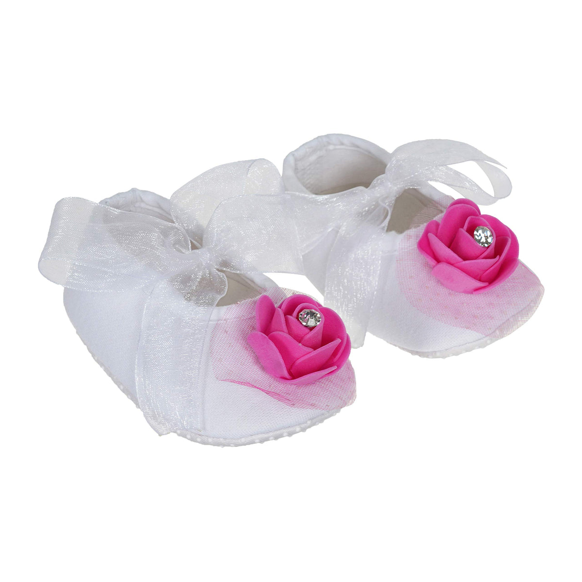 Rsmart Ribbon Closure White Booties With Rose Flowers For Baby Girl & Boy_ Pink (Age: 912 Months) 9