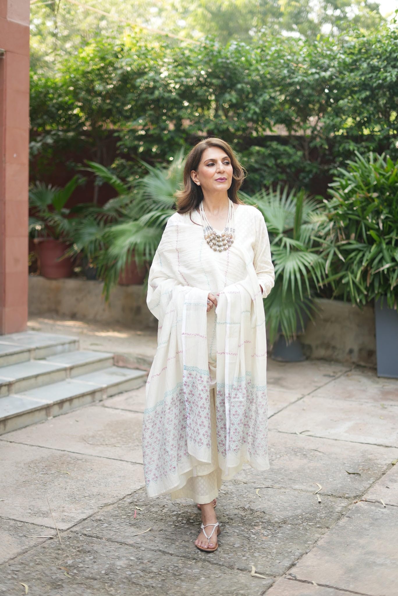 ANNI DESIGNER Womens Rayon Blend Printed Straight Kurta with Pant & Dupatta (Mirai White_S_White_Small)