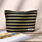 SOIDRAM 2 Pieces Makeup Bag Large Stripe Cosmetic Bag Capacity Canvas Travel Toiletry Bag Organizer Cute Makeup Brushes Aestheti