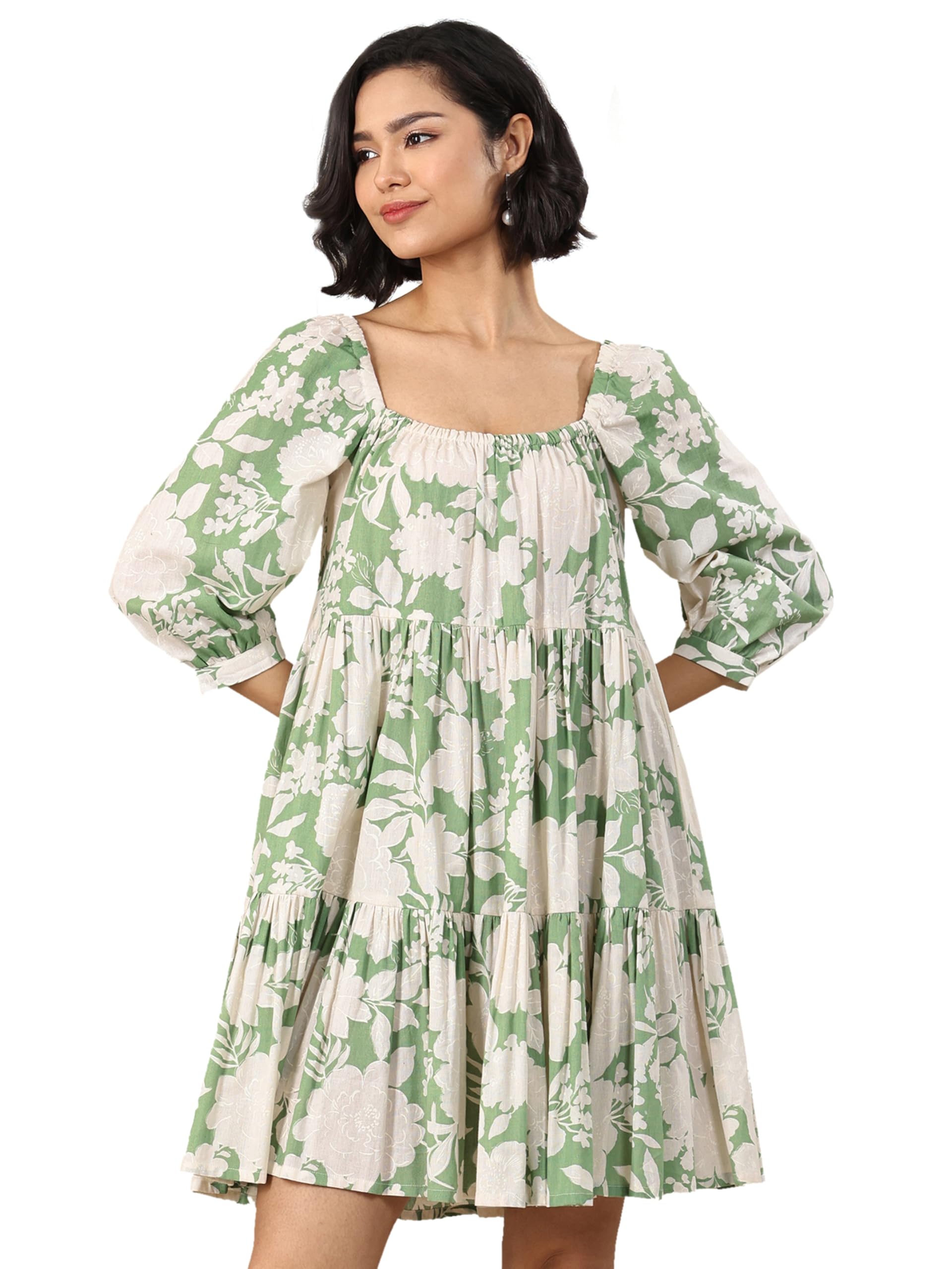 Libas WomenS Cotton Above Knee Dress (29433O Green