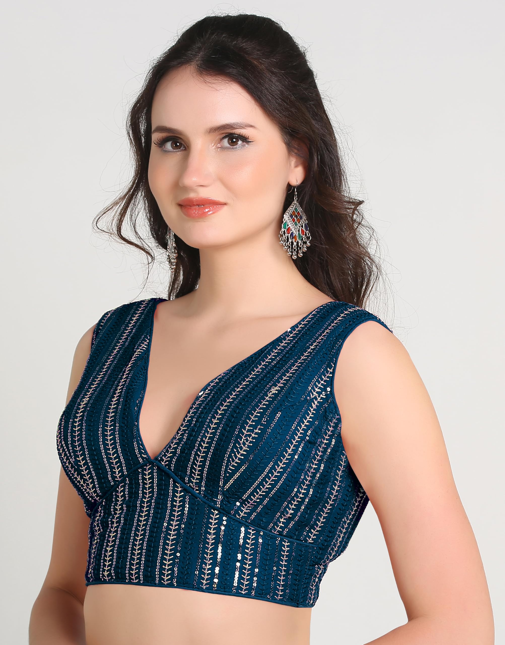 Pujia Mills WomenS Indian Ethnic Wear Sabyasachi Sequence With Dhaga Embroidered Zari Work Sweetheart Neck Blouse Sleeveless Re