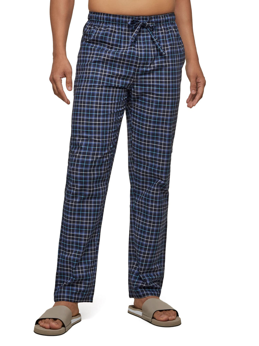 XYXX Mens Super Combed Cotton Checkered Checkmate Pyjamas [Pack of 2] Elasticated Waist, Drawstring | Loungewear for Men in Blu